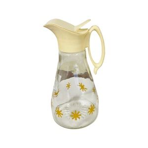 Vintage Mid-Century Glass Syrup Pitcher Gold Atomic Star